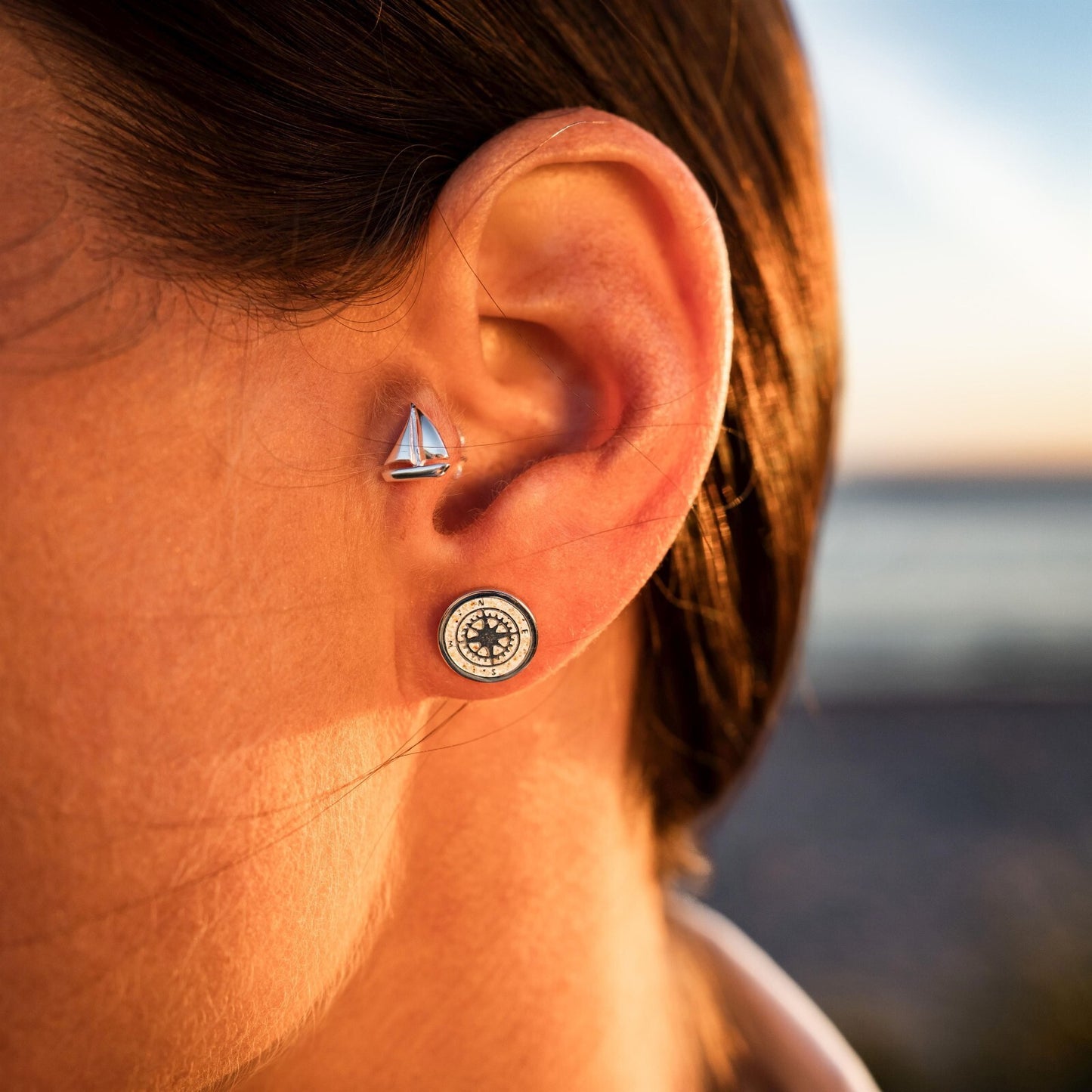 DUR Silber Schmuck Ohrring Ohrstecker "Kompass" mit Strandsand O5039