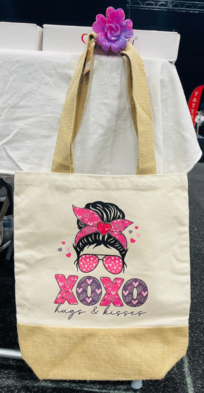Jute Base Canvas Schultertasche Shopper XL beige XOXO leo Herz