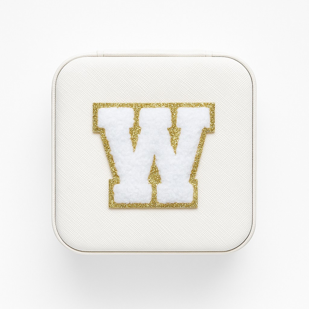 Personalisierbare Schmuckbox Weiß – Buchstabe A–Z Weiß mit Goldrand – DIY Reise