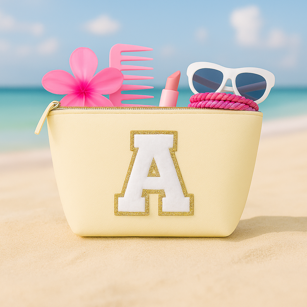 Kosmetiktasche S Beige – Stern Design – personalisiert – Handmade Geschenk