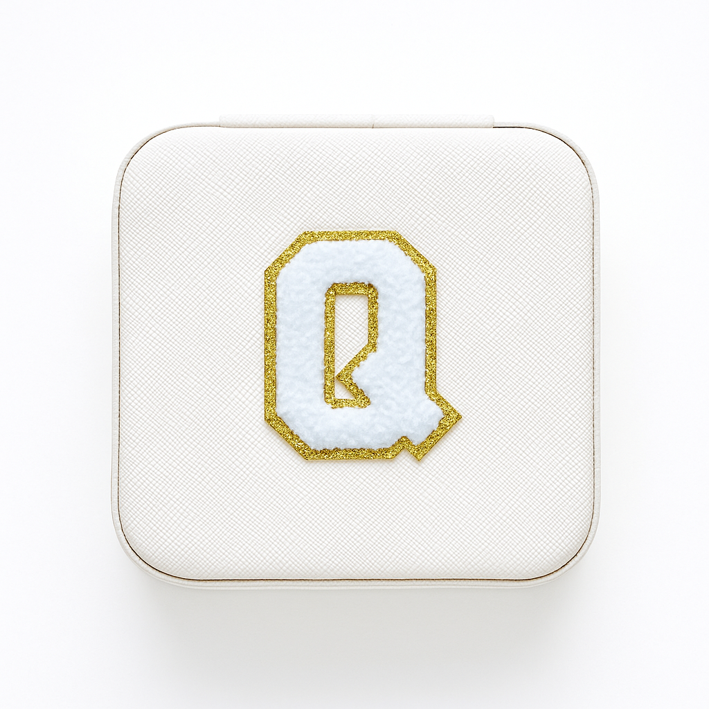 Personalisierbare Schmuckbox Weiß – Buchstabe A–Z Weiß mit Goldrand – DIY Reise