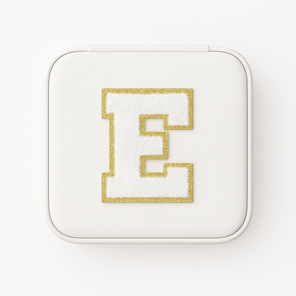 Personalisierbare Schmuckbox Weiß – Buchstabe A–Z Weiß mit Goldrand – DIY Reise