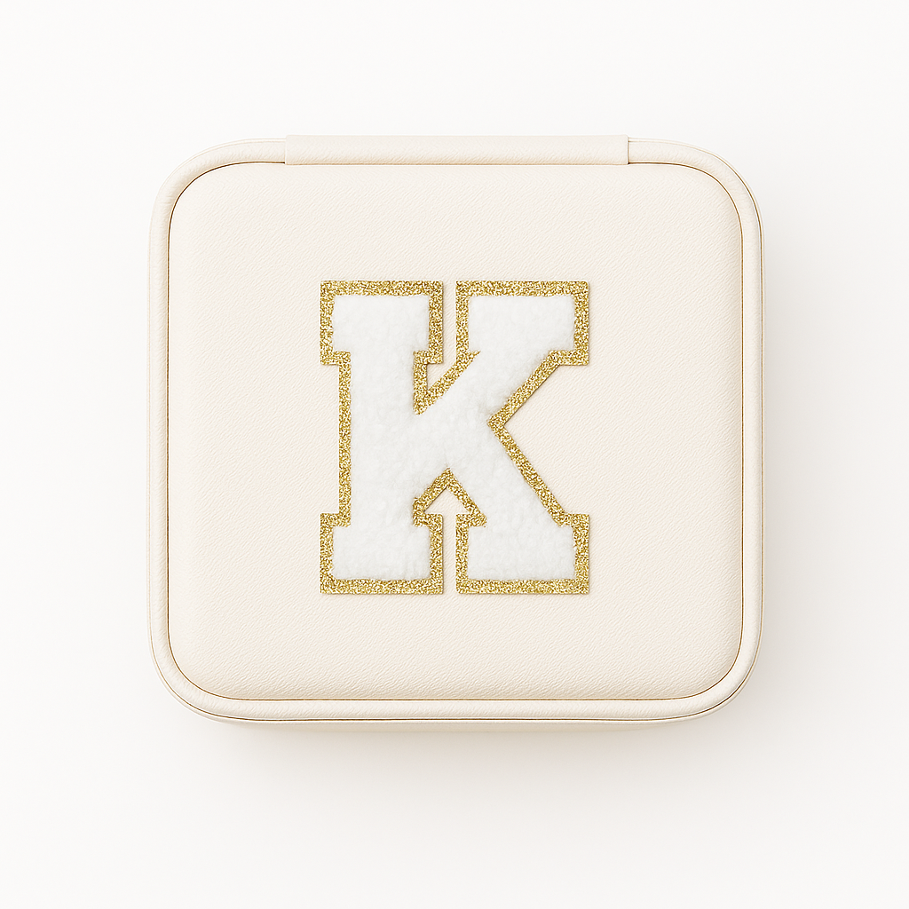 Personalisierbare Schmuckbox Weiß – Buchstabe A–Z Weiß mit Goldrand – DIY Reise