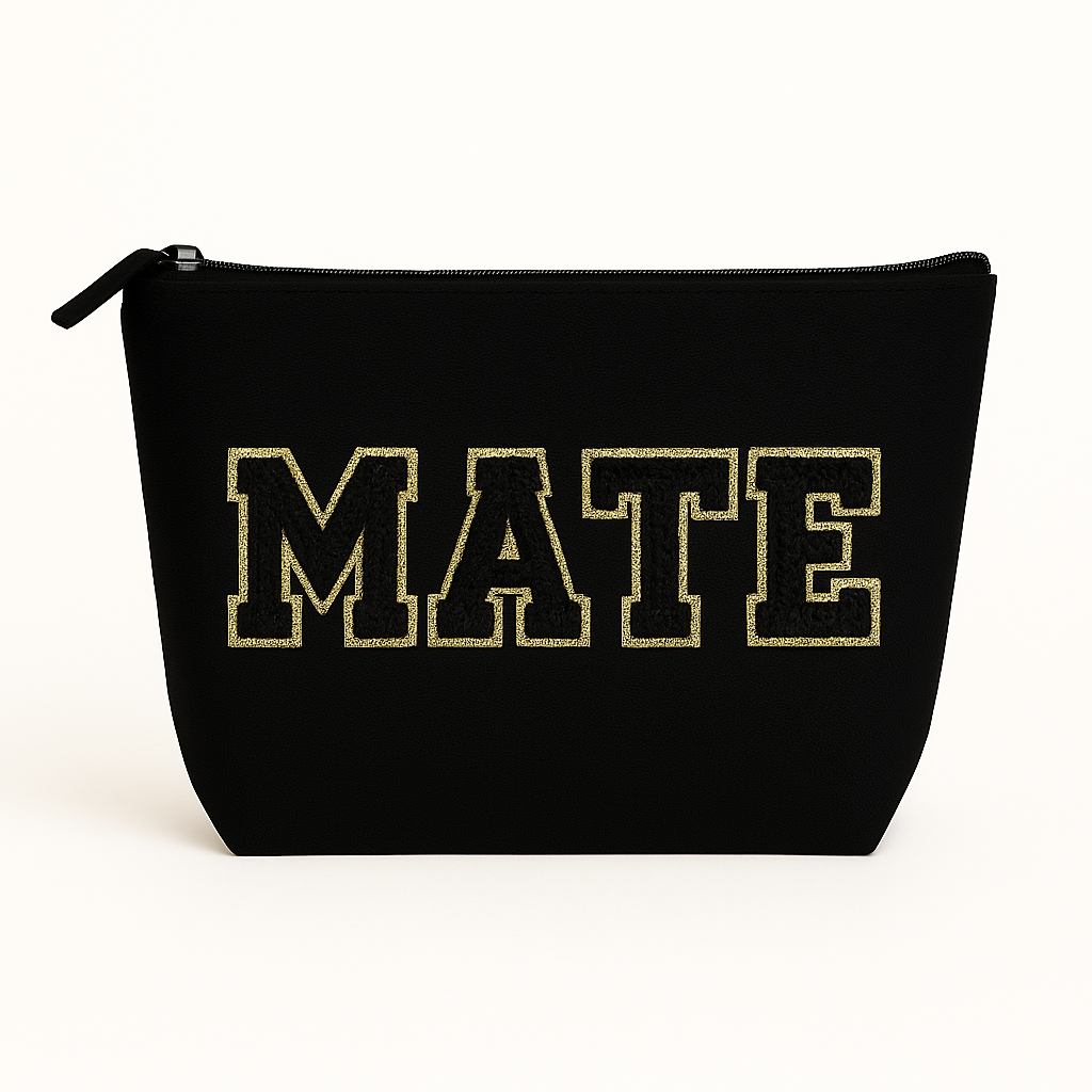 Kulturtasche mit Wunschtext Schwarz – DIY oder fertig – Queen/King/Mama/Papa/Set