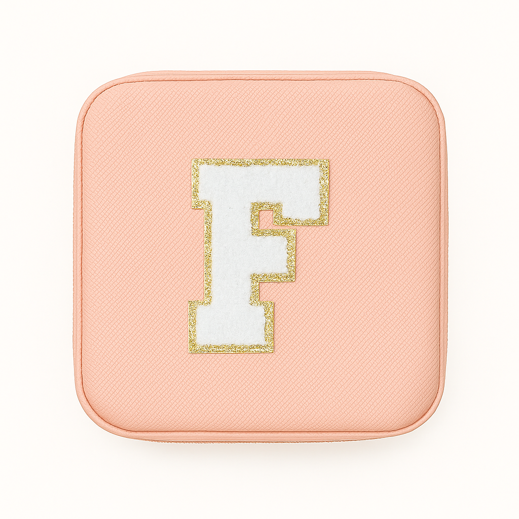 Personalisierbare Schmuckbox Rosa – Buchstabe A–Z Weiß mit Goldrand – DIY Reise