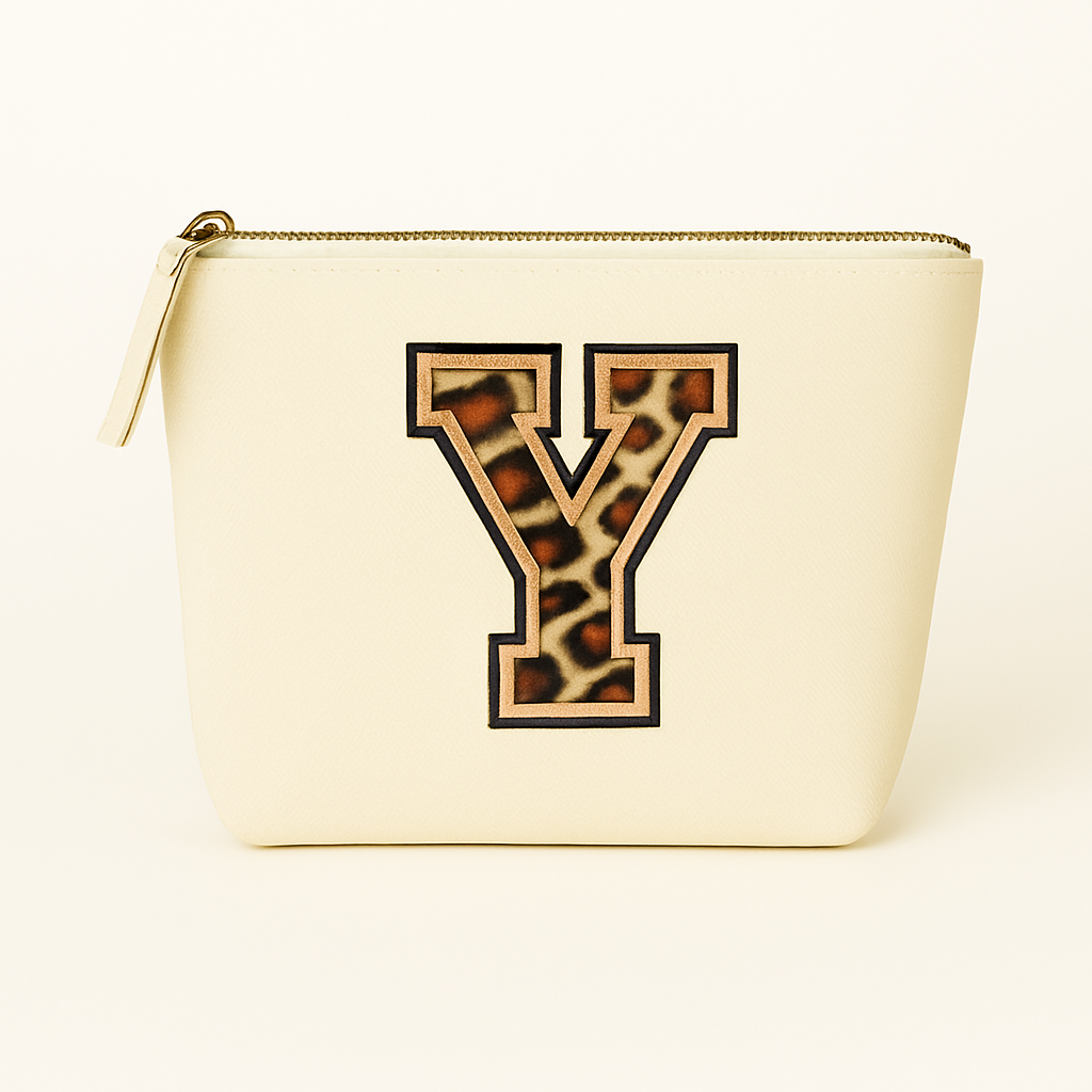 Kosmetiktasche S Beige • DIY Initiale Leo A–Z zum Aufbügeln • Geschenkidee