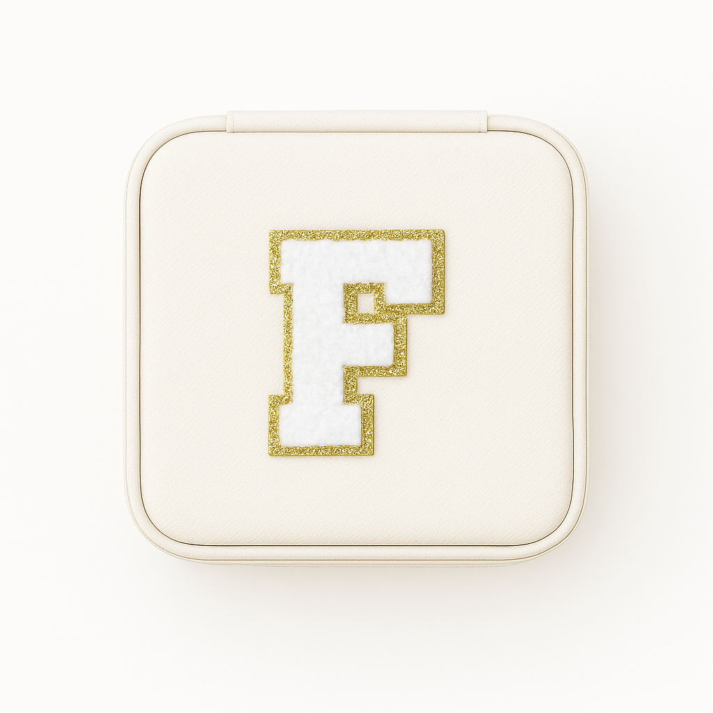 Personalisierbare Schmuckbox Weiß – Buchstabe A–Z Weiß mit Goldrand – DIY Reise