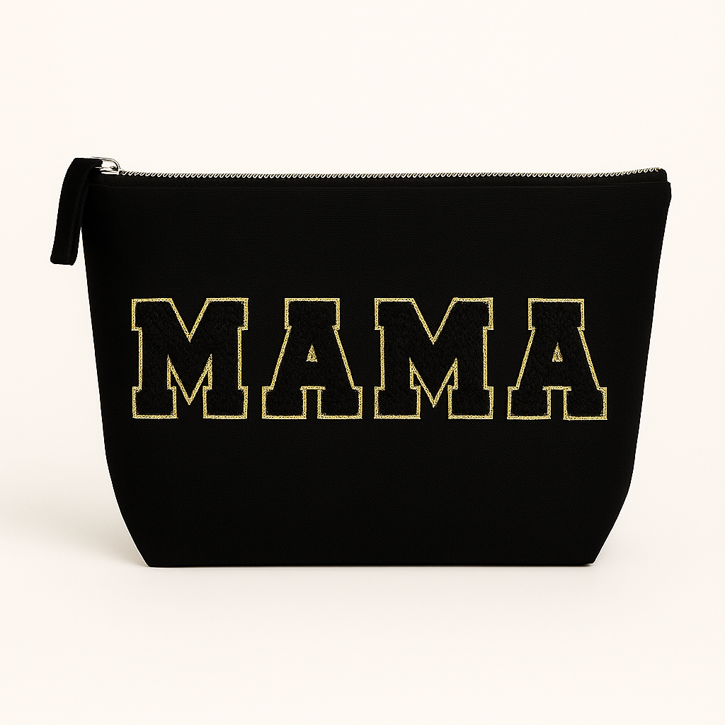 Kulturtasche mit Wunschtext Schwarz – DIY oder fertig – Queen/King/Mama/Papa/Set