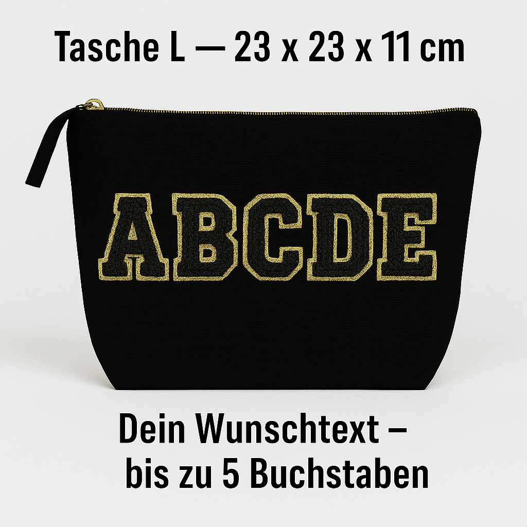 Kulturtasche mit Wunschtext Schwarz – DIY oder fertig – Queen/King/Mama/Papa/Set