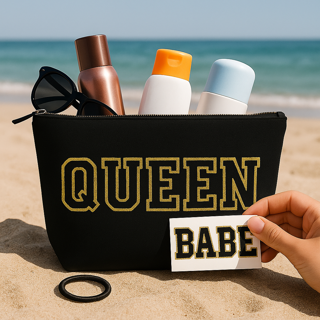 Kulturtasche mit Wunschtext Schwarz – DIY oder fertig – Queen/King/Mama/Papa/Set