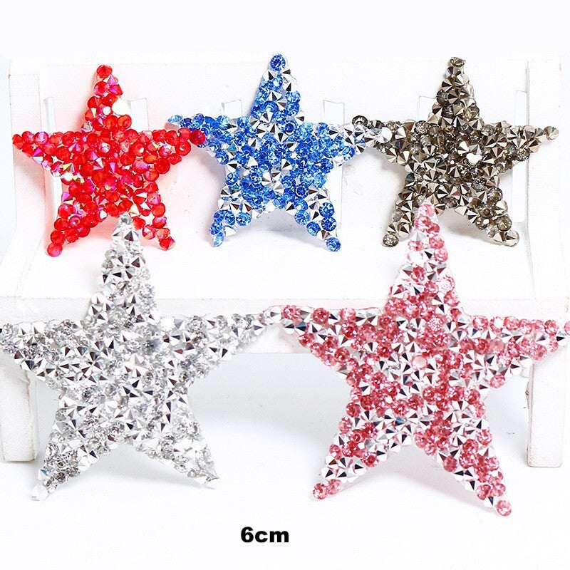 6cm Strass Stern Glitzer AB Patches zum Aufbügeln DIY Bügelbild für Kleidung