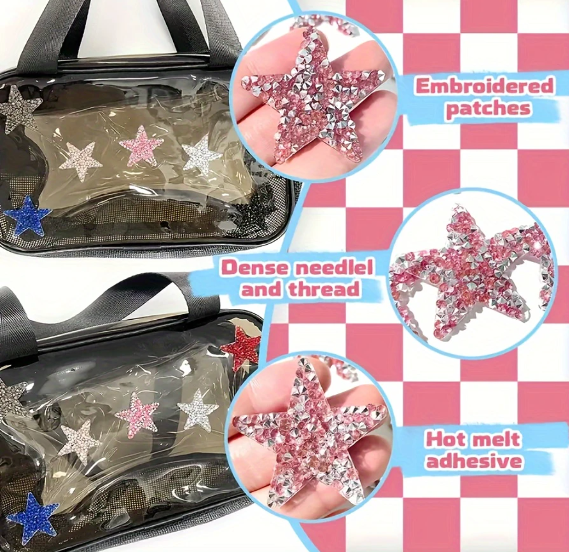 6cm Strass Stern Glitzer AB Patches zum Aufbügeln DIY Bügelbild für Kleidung