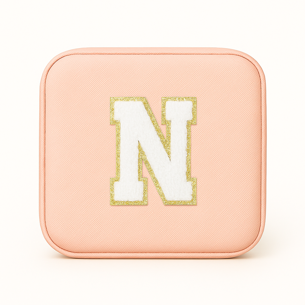 Personalisierbare Schmuckbox Rosa – Buchstabe A–Z Weiß mit Goldrand – DIY Reise