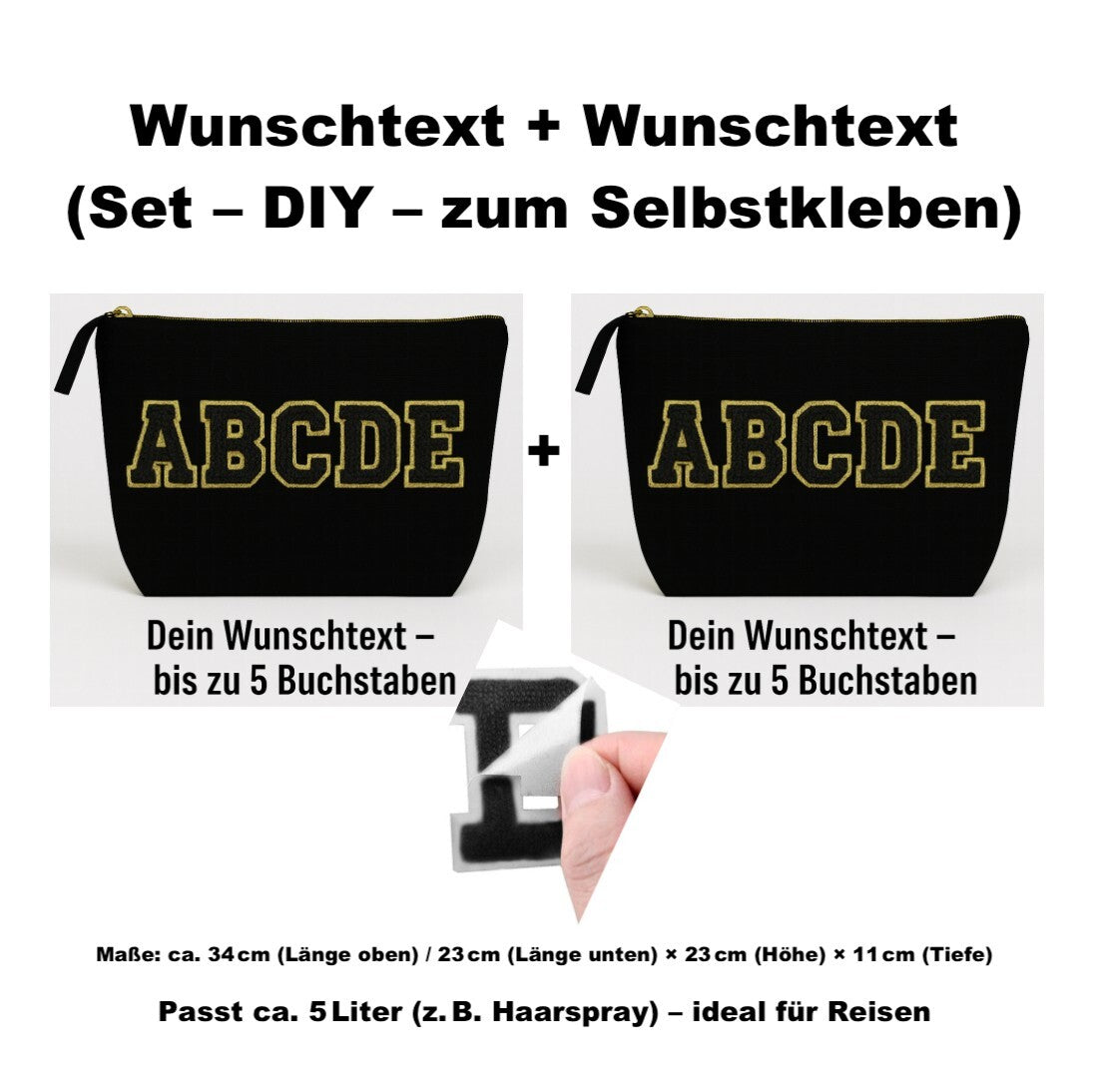 Kulturtasche mit Wunschtext Schwarz – DIY oder fertig – Queen/King/Mama/Papa/Set