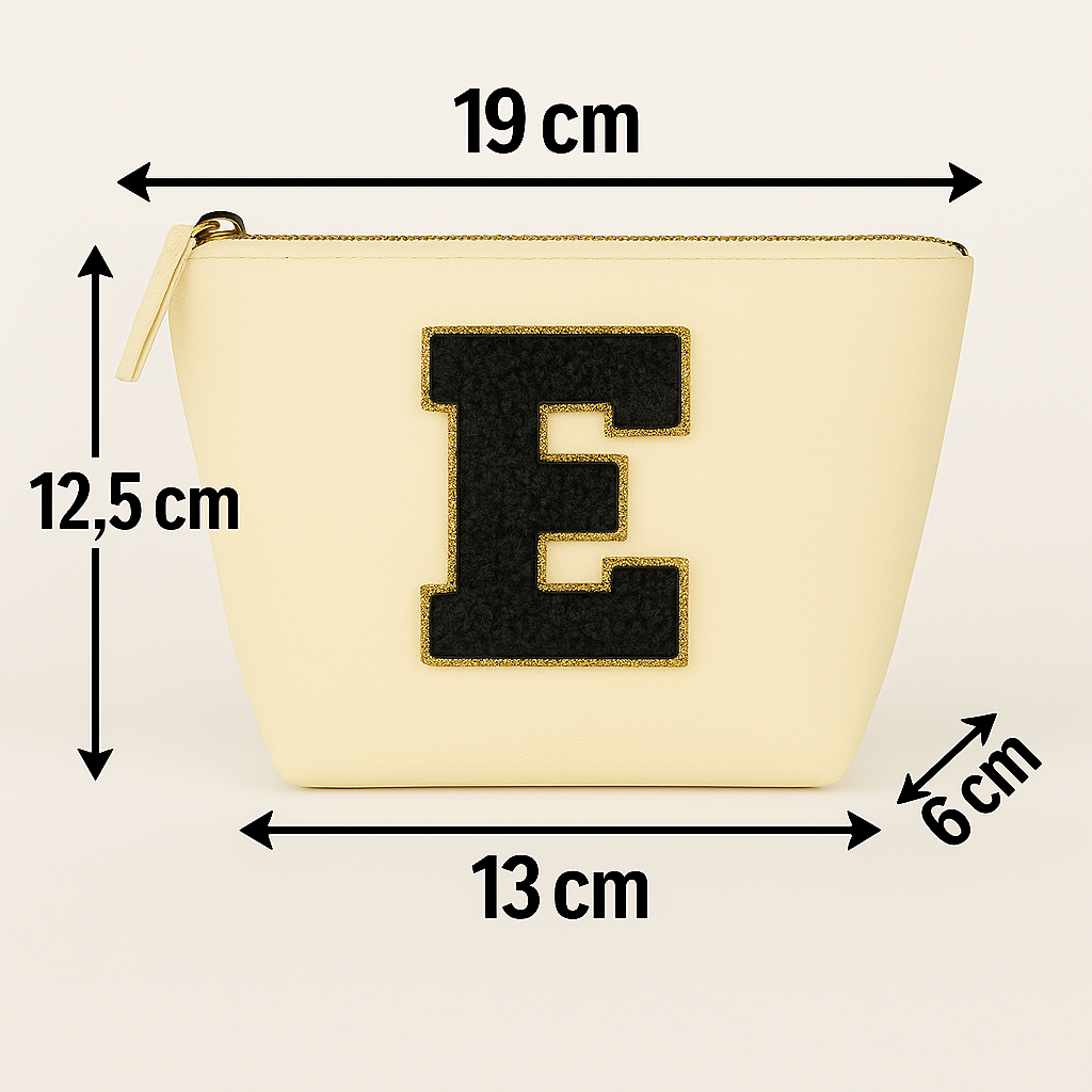 Kosmetiktasche S Beige • DIY Initiale Schwarz A–Z zum Kleben • Top Geschenkidee