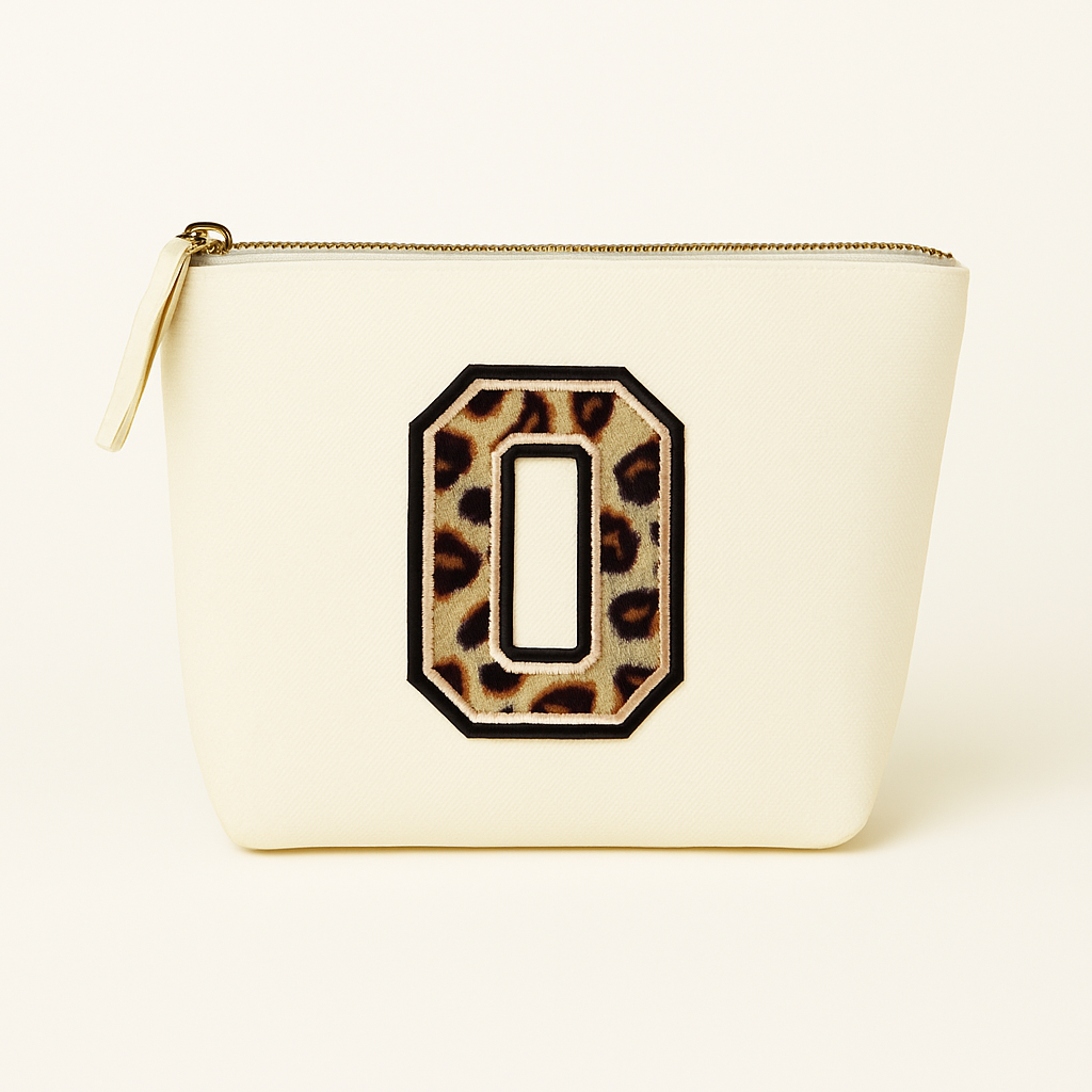 Kosmetiktasche S Beige • DIY Initiale Leo A–Z zum Aufbügeln • Geschenkidee