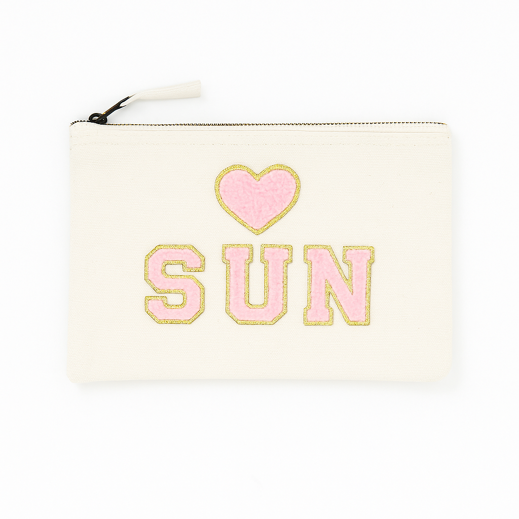 DIY Kosmetiktasche M Schminktäschchen beige mit Love & Shine Herz SUN Schriftzug