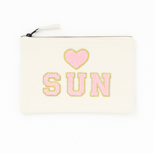 DIY Kosmetiktasche M Schminktäschchen beige mit Love & Shine Herz SUN Schriftzug