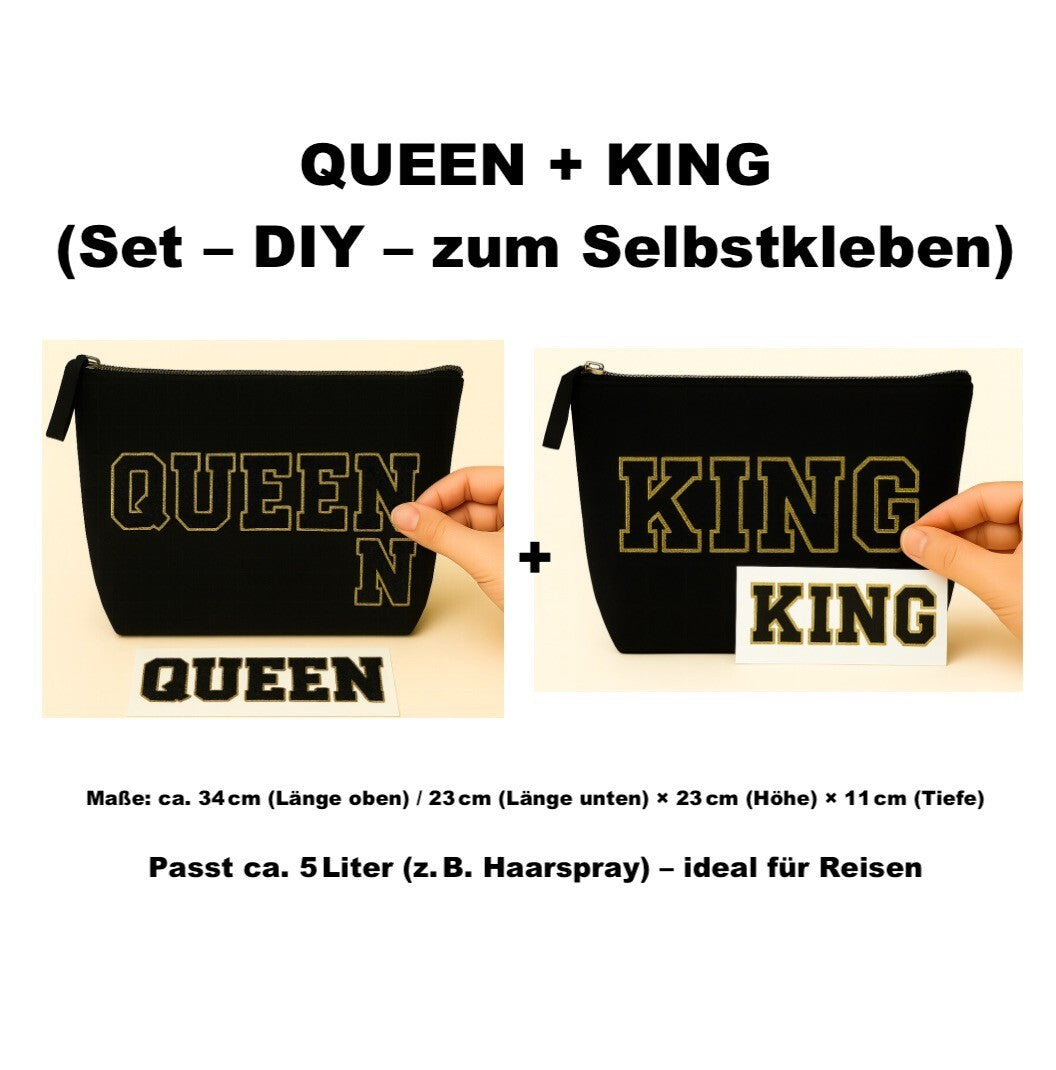 Kulturtasche mit Wunschtext Schwarz – DIY oder fertig – Queen/King/Mama/Papa/Set