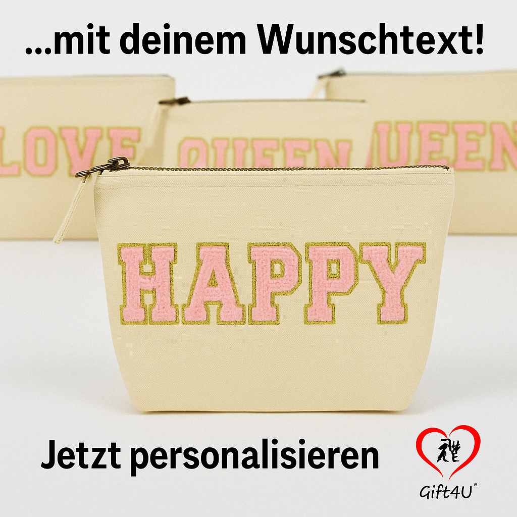 Kosmetiktasche L personalisiert • DIY Tasche mit Wunschname • Happy Geschenk