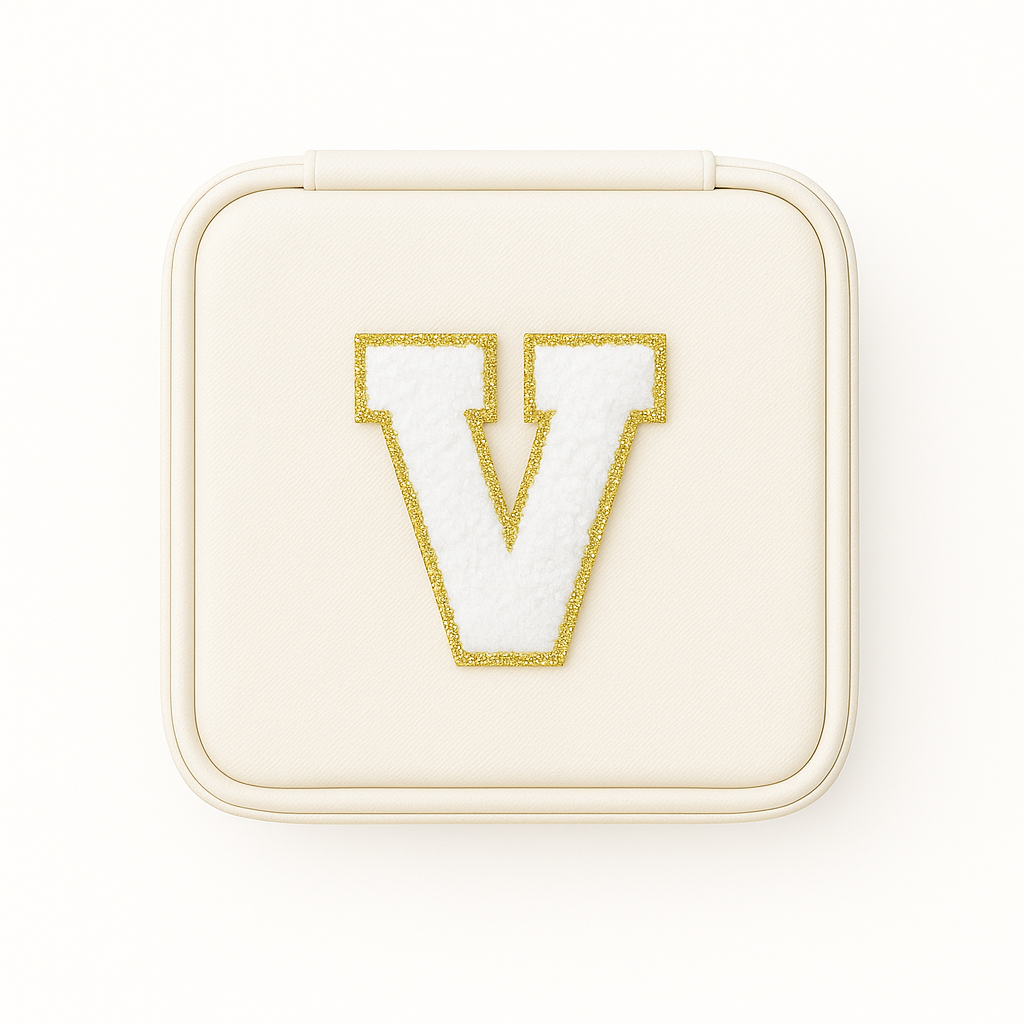 Personalisierbare Schmuckbox Weiß – Buchstabe A–Z Weiß mit Goldrand – DIY Reise