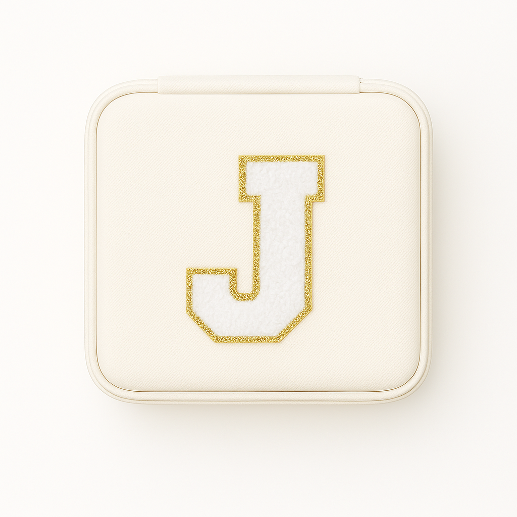 Personalisierbare Schmuckbox Weiß – Buchstabe A–Z Weiß mit Goldrand – DIY Reise