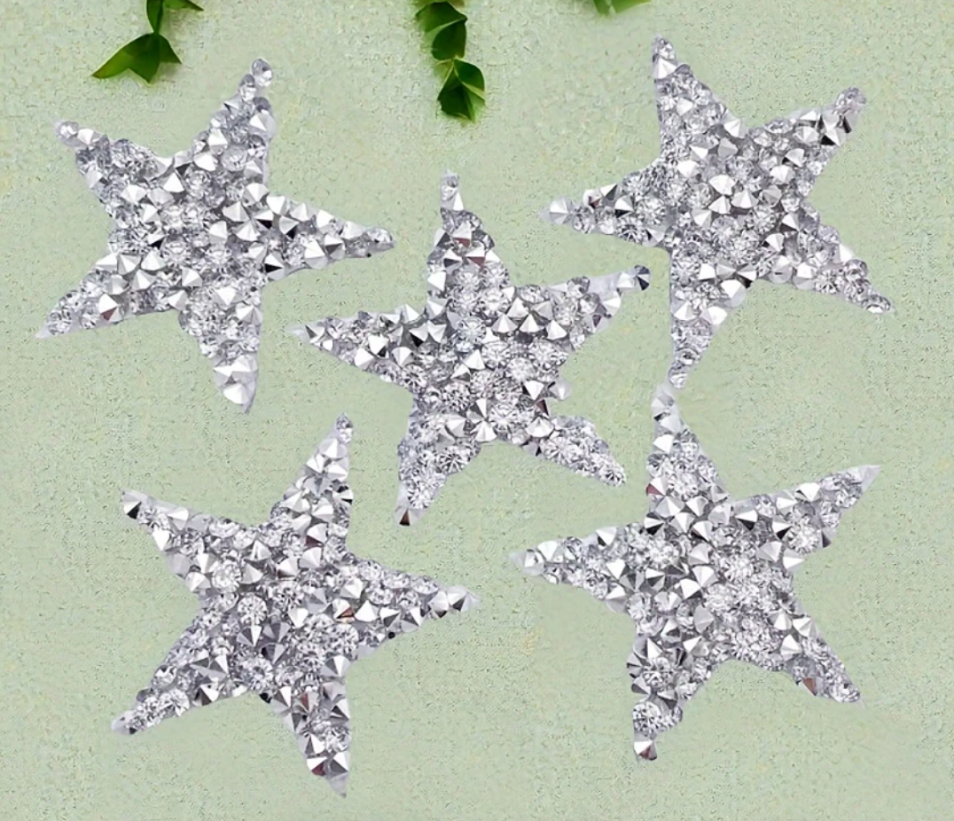 6cm Strass Stern Glitzer AB Patches zum Aufbügeln DIY Bügelbild für Kleidung