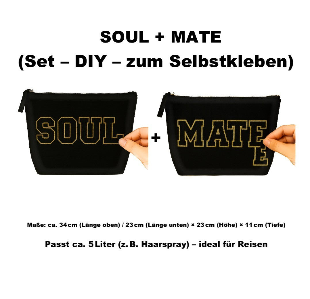 Kulturtasche mit Wunschtext Schwarz – DIY oder fertig – Queen/King/Mama/Papa/Set