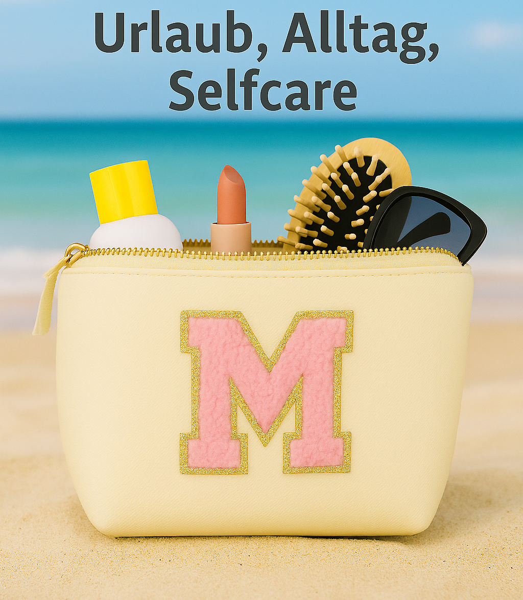 Kosmetiktasche S beige – mit Buchstabe Rosa fertig montiert – Top 10 Bestseller