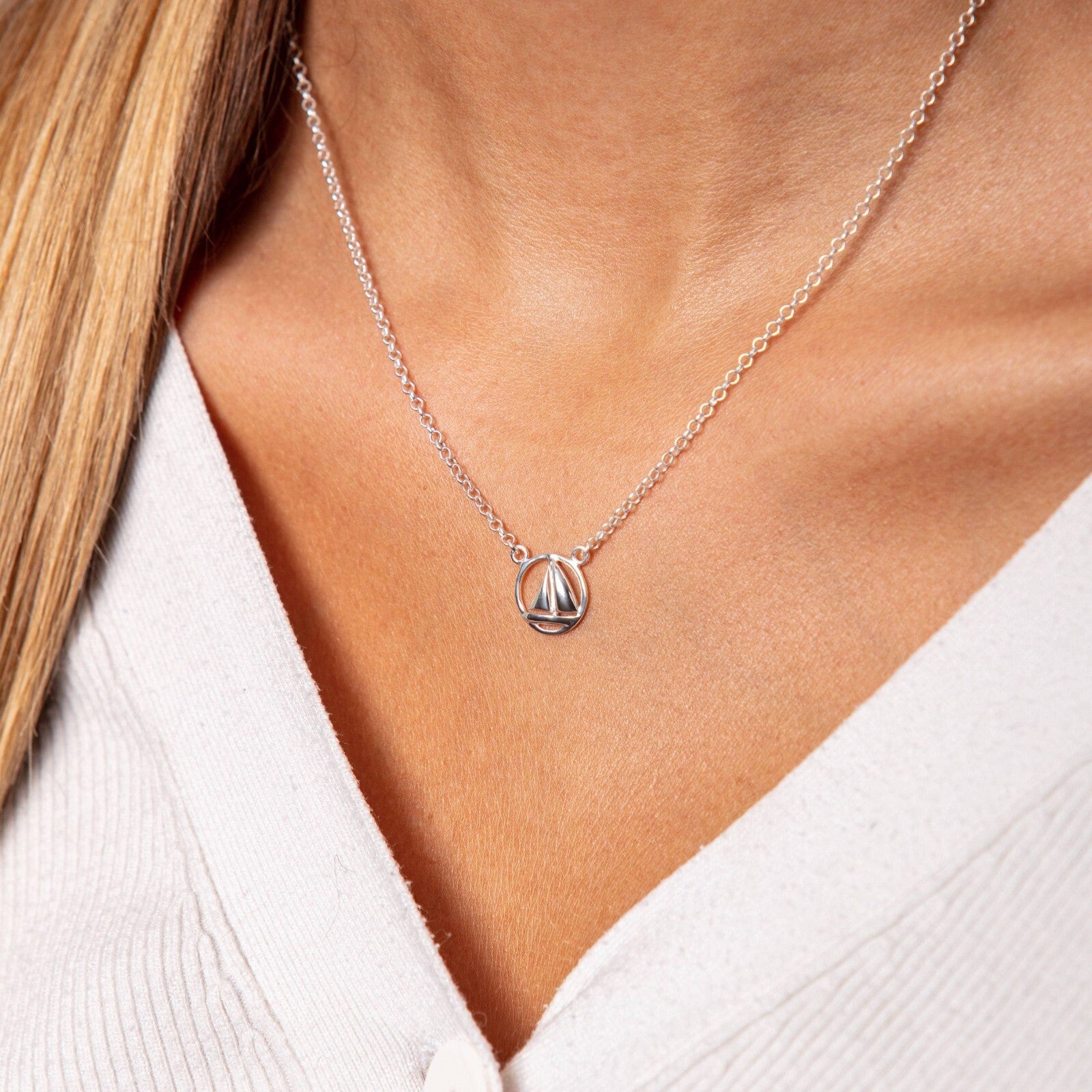 DUR 925 Silber Schmuck Kette "Ahoi" Segelschiff K2556