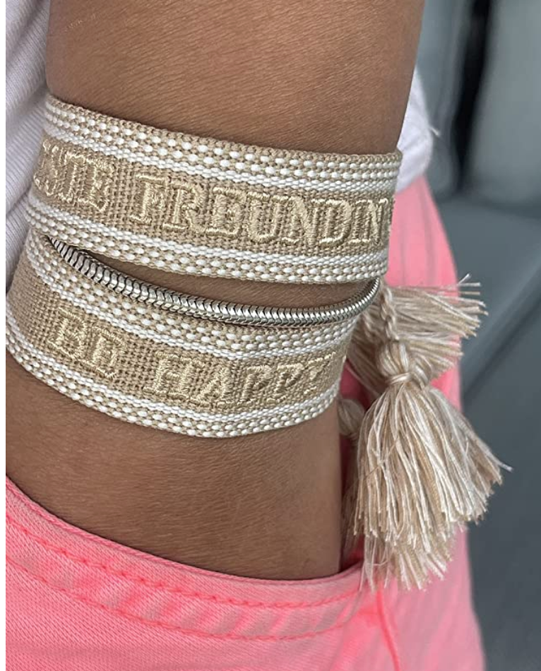 Gift4U Damen Armband Freundschaftsarmbänder Love Dream "BE HAPPY" beige