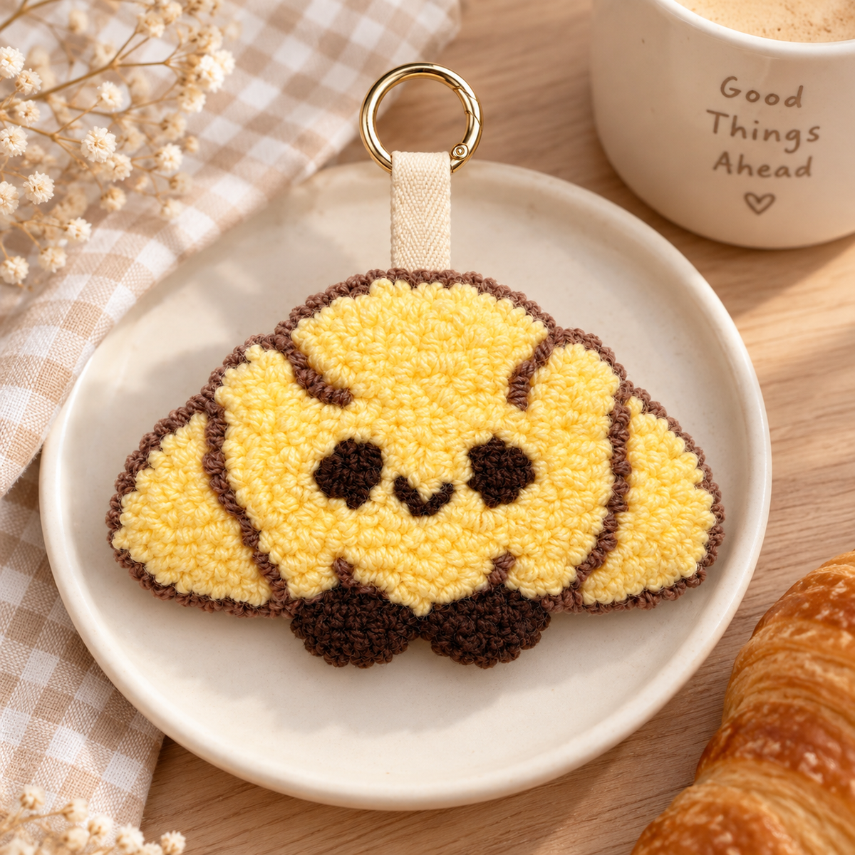 Handgemachter Croissant Taschenanhänger Schlüsselanhänger Punch Needle Kawaii süß