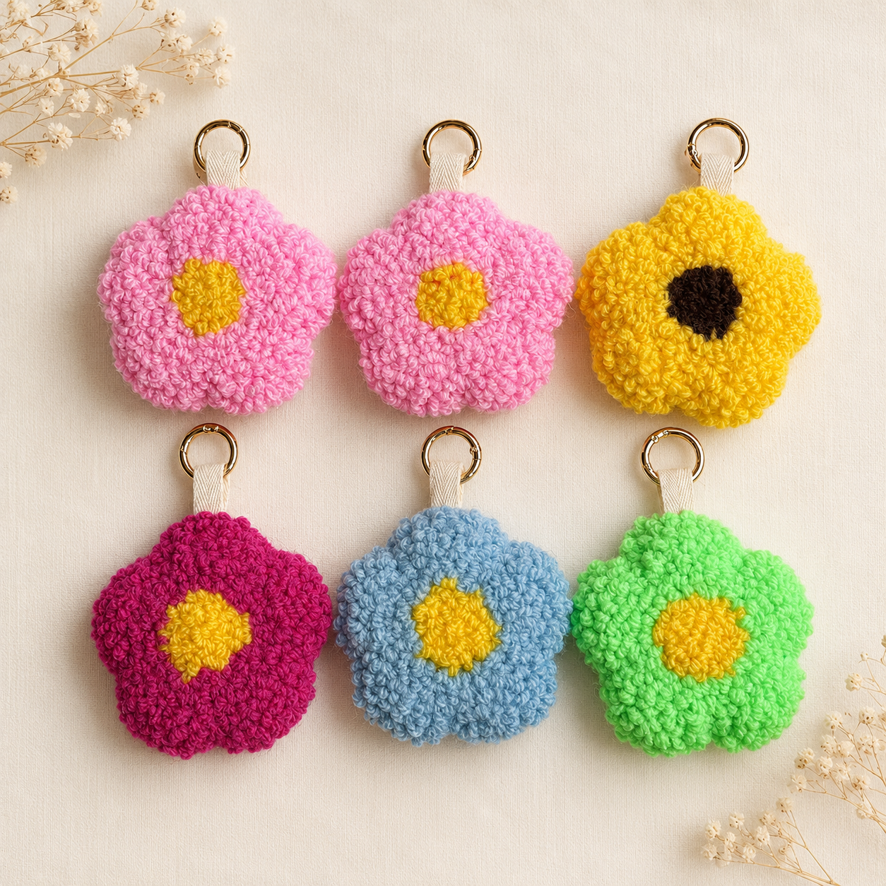 Blume Schlüsselanhänger handmade doppelseitig Taschenanhänger Punch Needle Geschenkidee