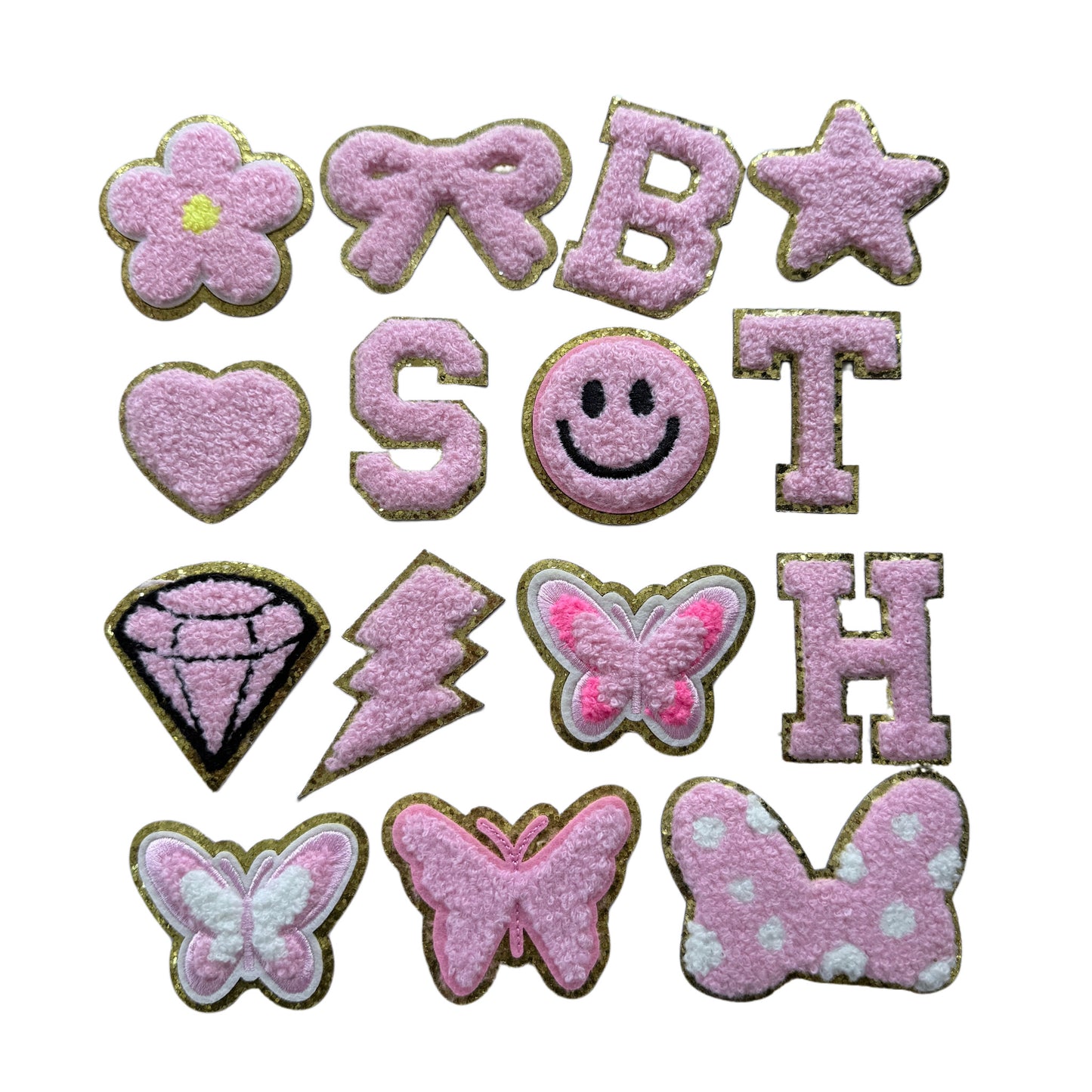 Rosa A-Z Chenille Buchstaben Sticker Aufkleber Aufnäher für Kleidung Taschen DIY Handyhülle