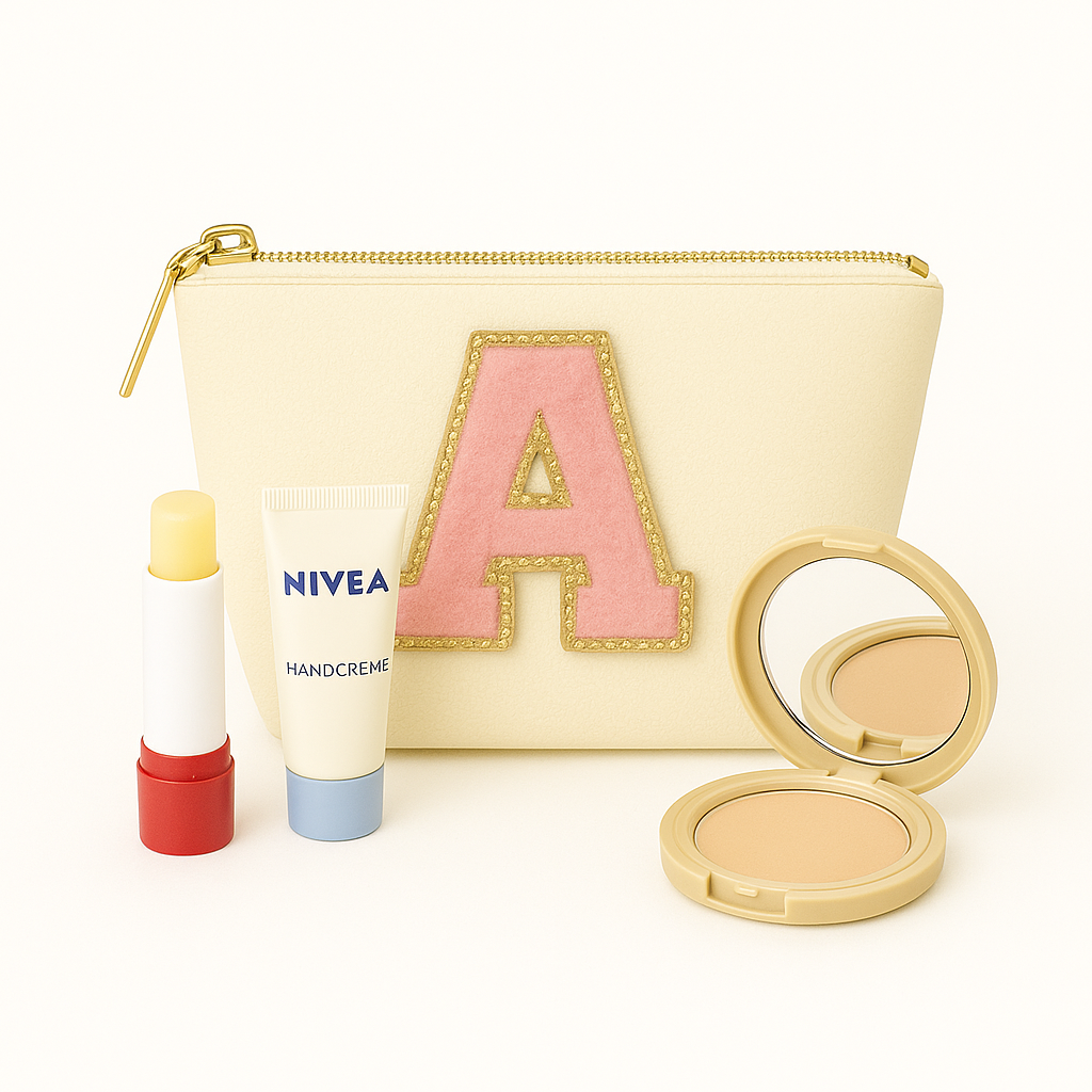 Pink Initiale Tasche Beige Kosmetiktasche S • A–Z • Reise & Geschenkidee Buchstaben