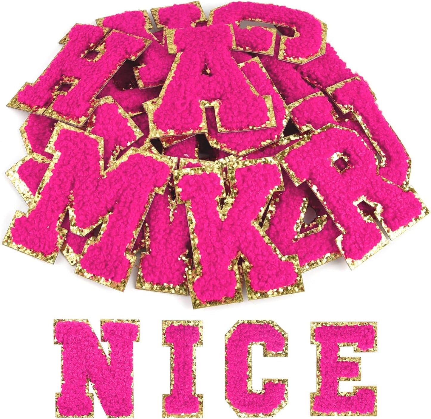 pink A-Z Chenille Buchstaben Sticker Aufkleber Aufnäher für Handyhülle Kleidung Taschen DIY