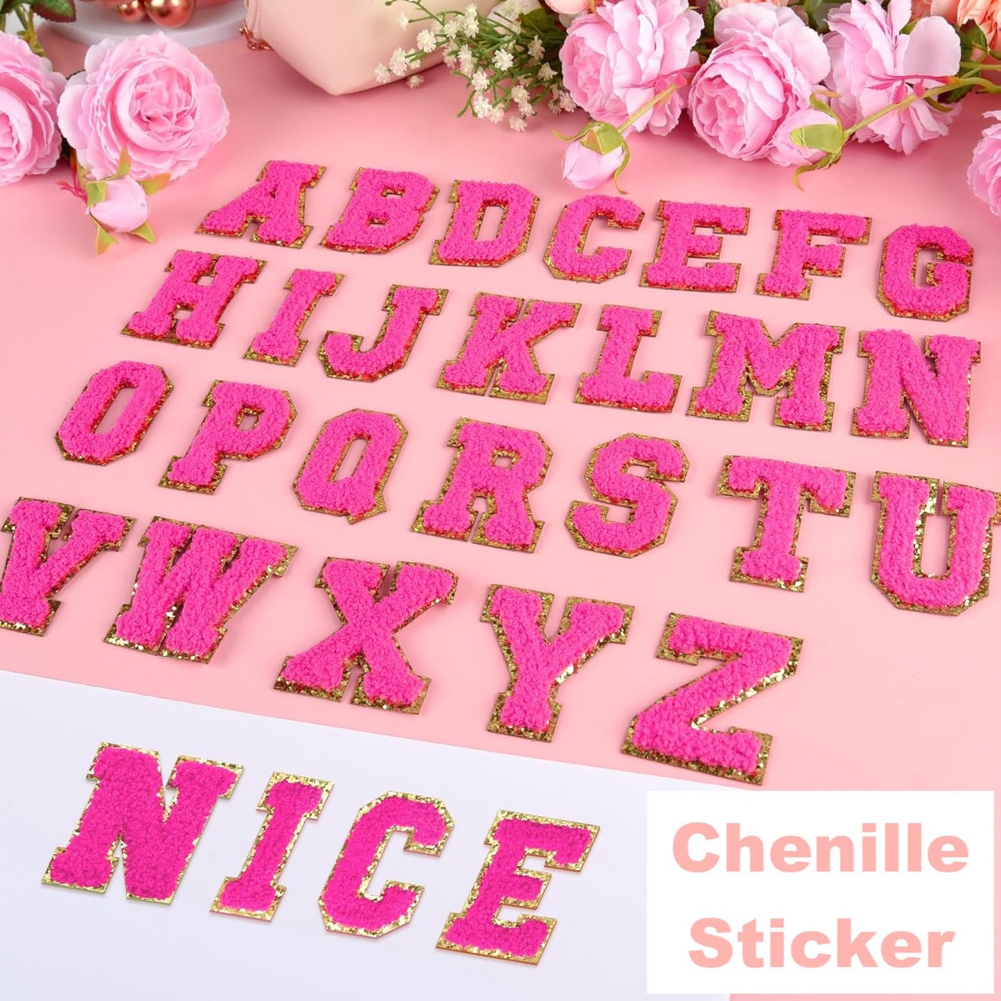 pink A-Z Chenille Buchstaben Sticker Aufkleber Aufnäher für Handyhülle Kleidung Taschen DIY