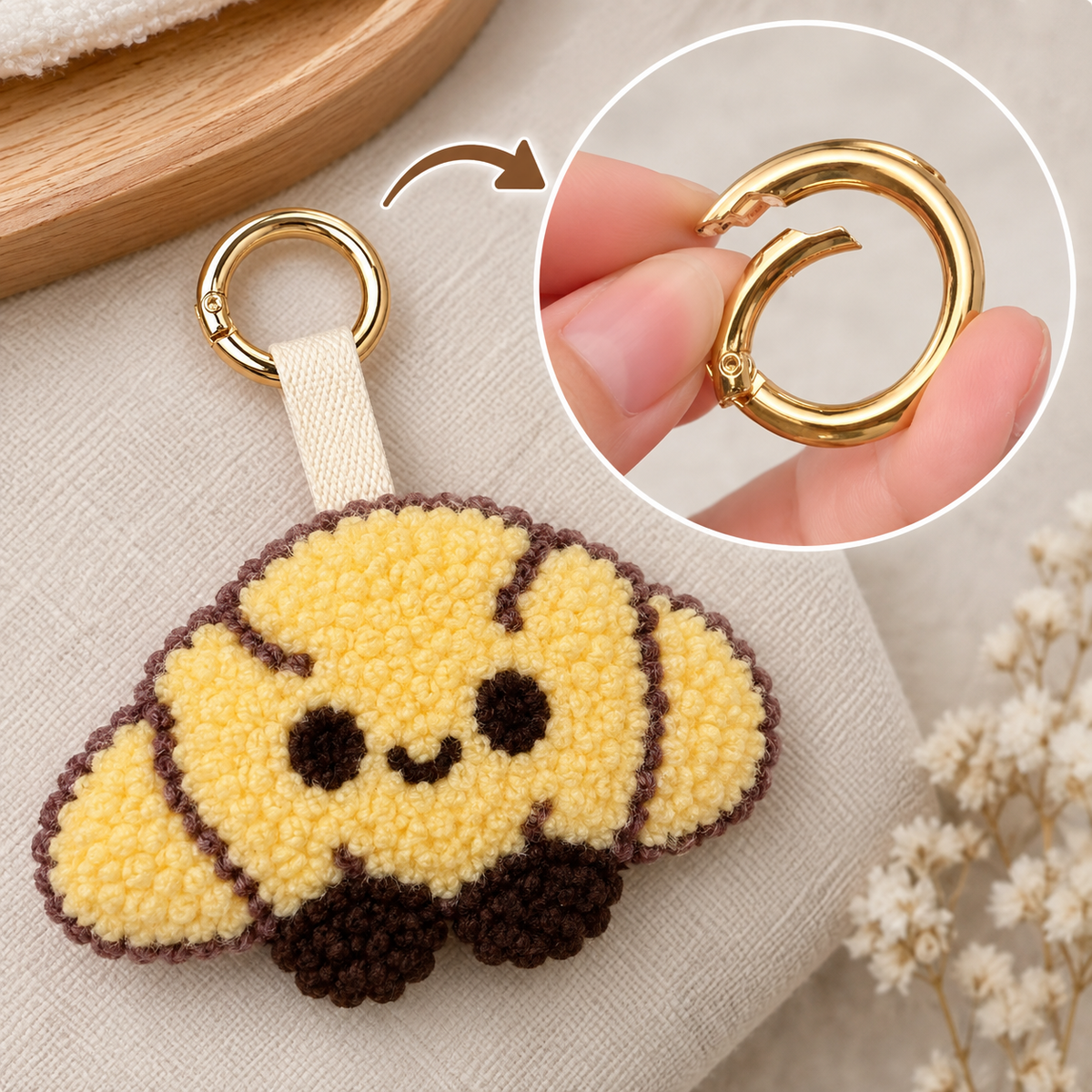 Handgemachter Croissant Taschenanhänger Schlüsselanhänger Punch Needle Kawaii süß