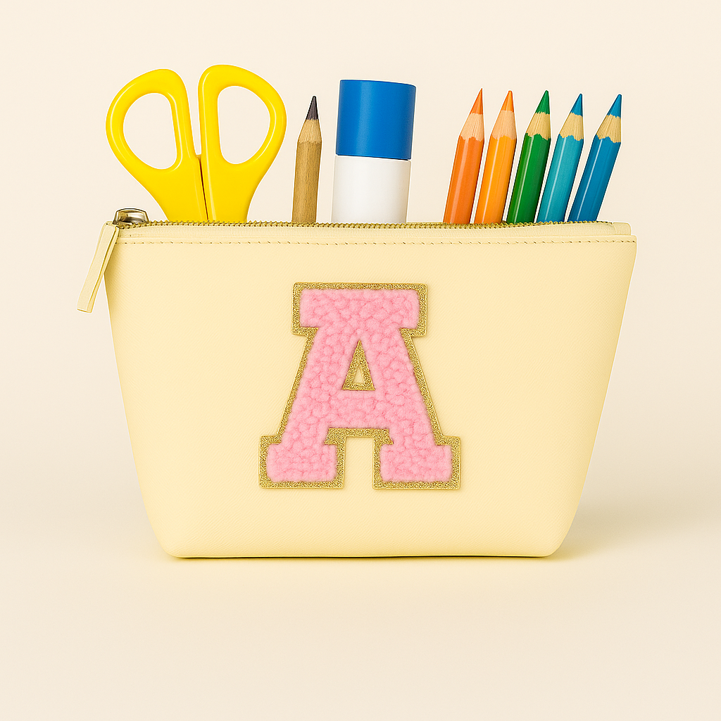 Pink Initiale Tasche Beige Kosmetiktasche S • A–Z • Reise & Geschenkidee Buchstaben