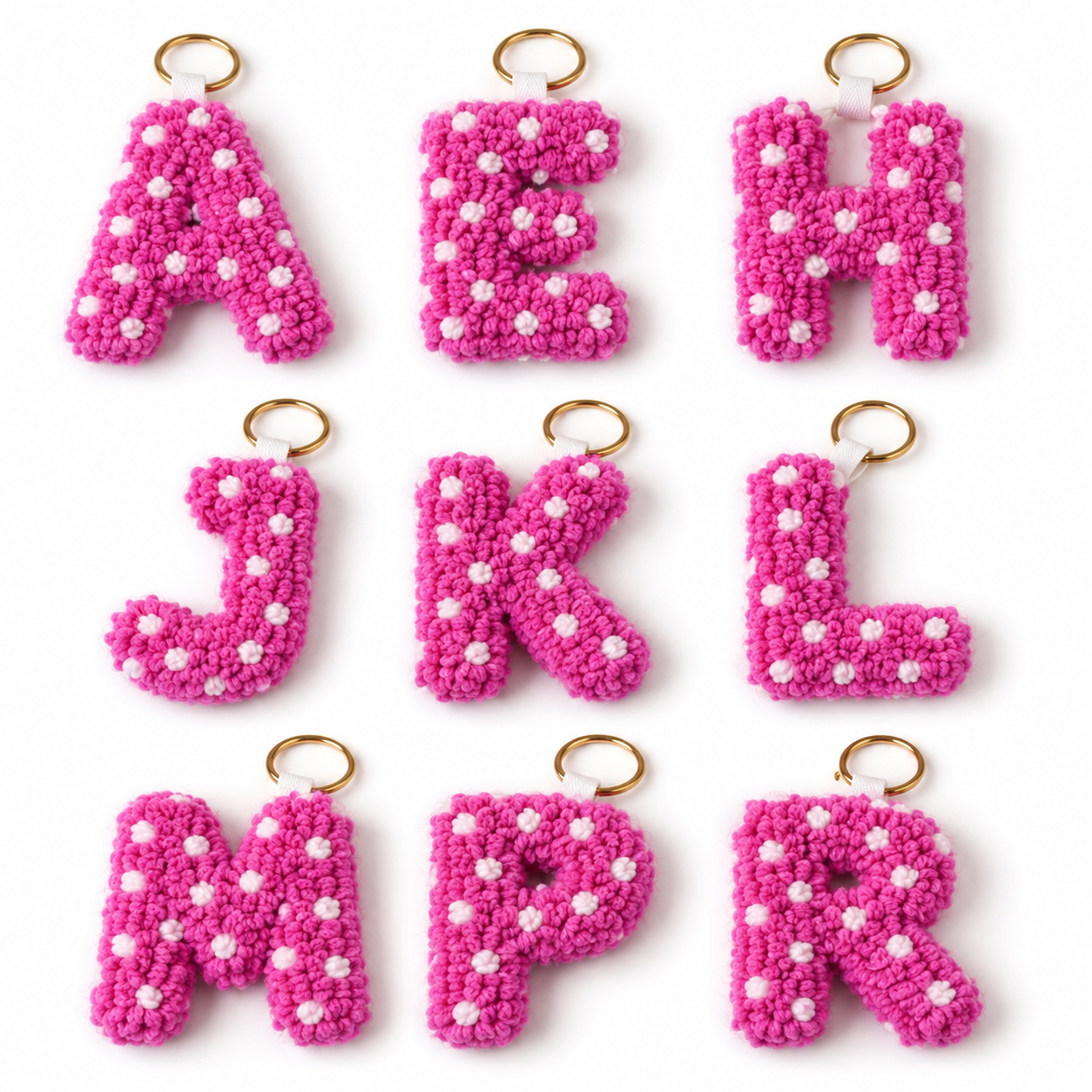 Pink Personalisierter Schlüsselanhänger Buchstabe Initiale Handmade Punch Needle Geschenk Freundin