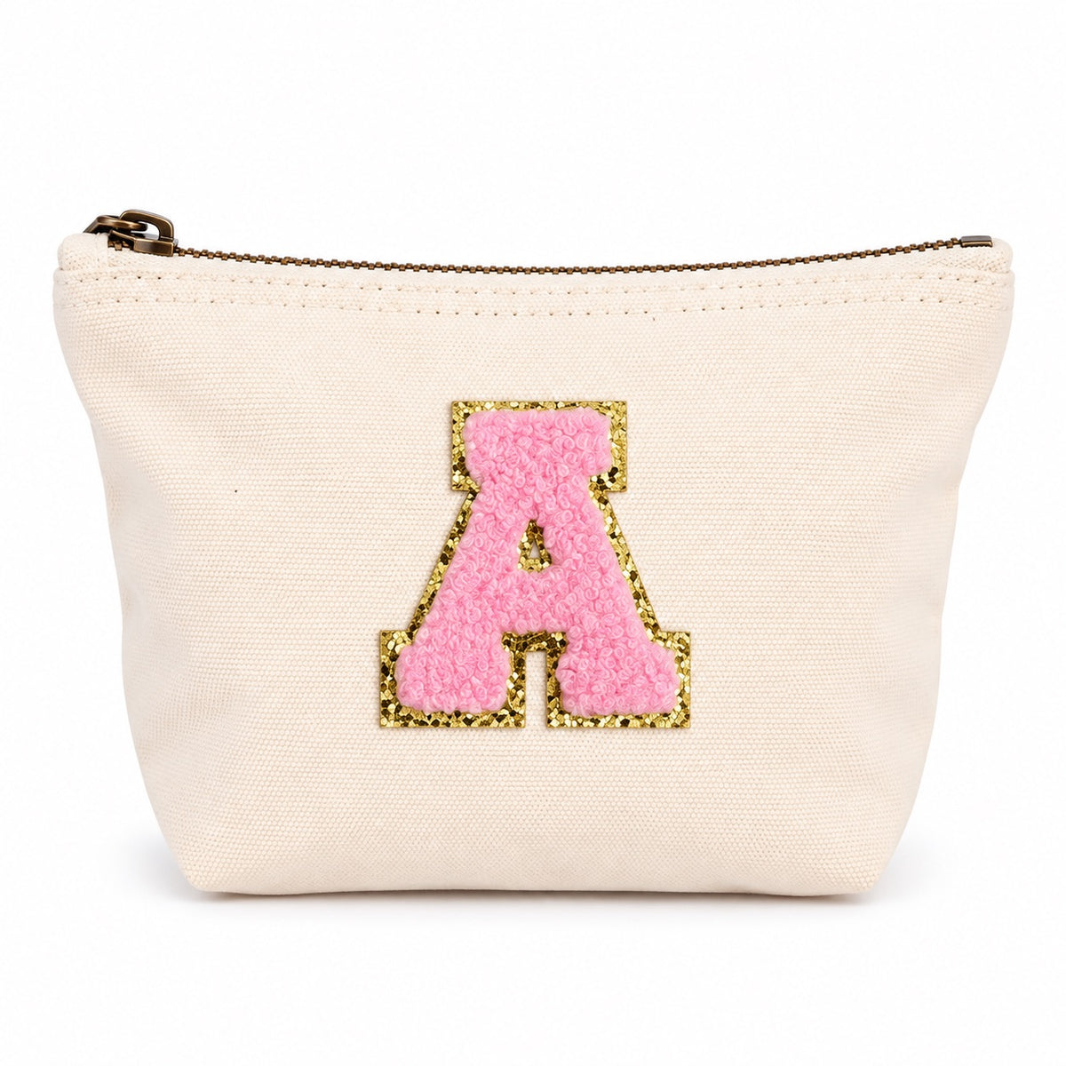 Rosa Initiale Beige Kosmetiktasche S • A–Z • Reise & Geschenkidee Buchstaben