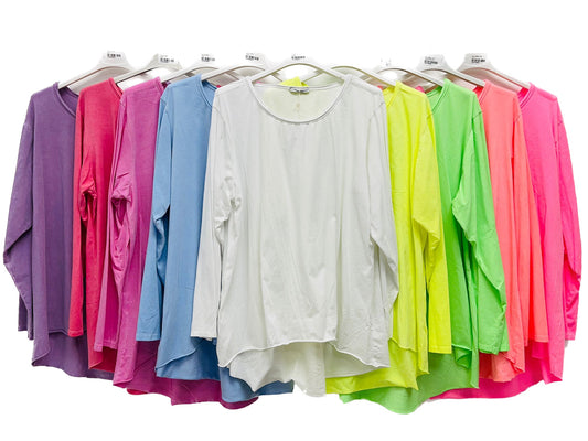 Damen Basic Shirt Baumwolle Lässig Longshirt Made in Italy Onesize 36-40