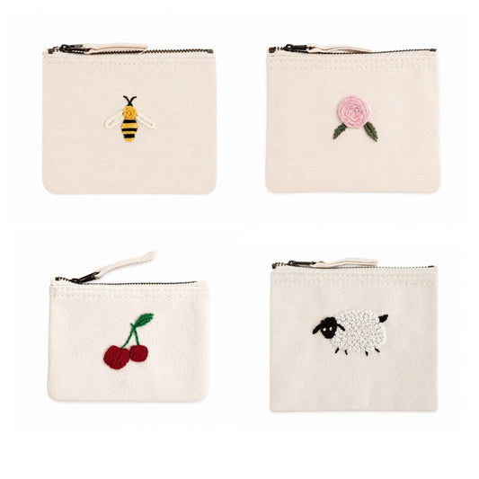 Handgestickte Baumwoll-Geldbörse XS – Herz, Stern, Blume uvm. – Unikat & Geschenk