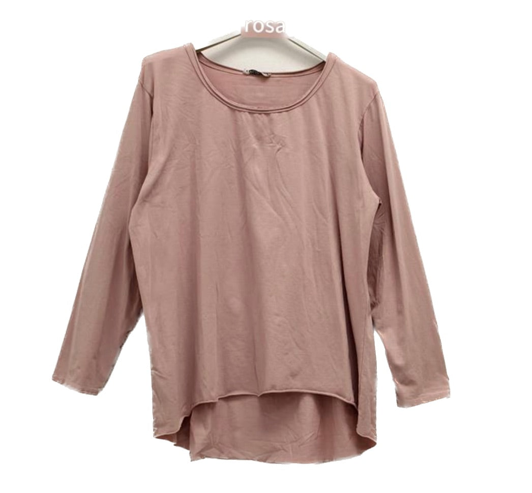 Damen Basic Shirt Baumwolle Lässig Longshirt Made in Italy Onesize 36-40