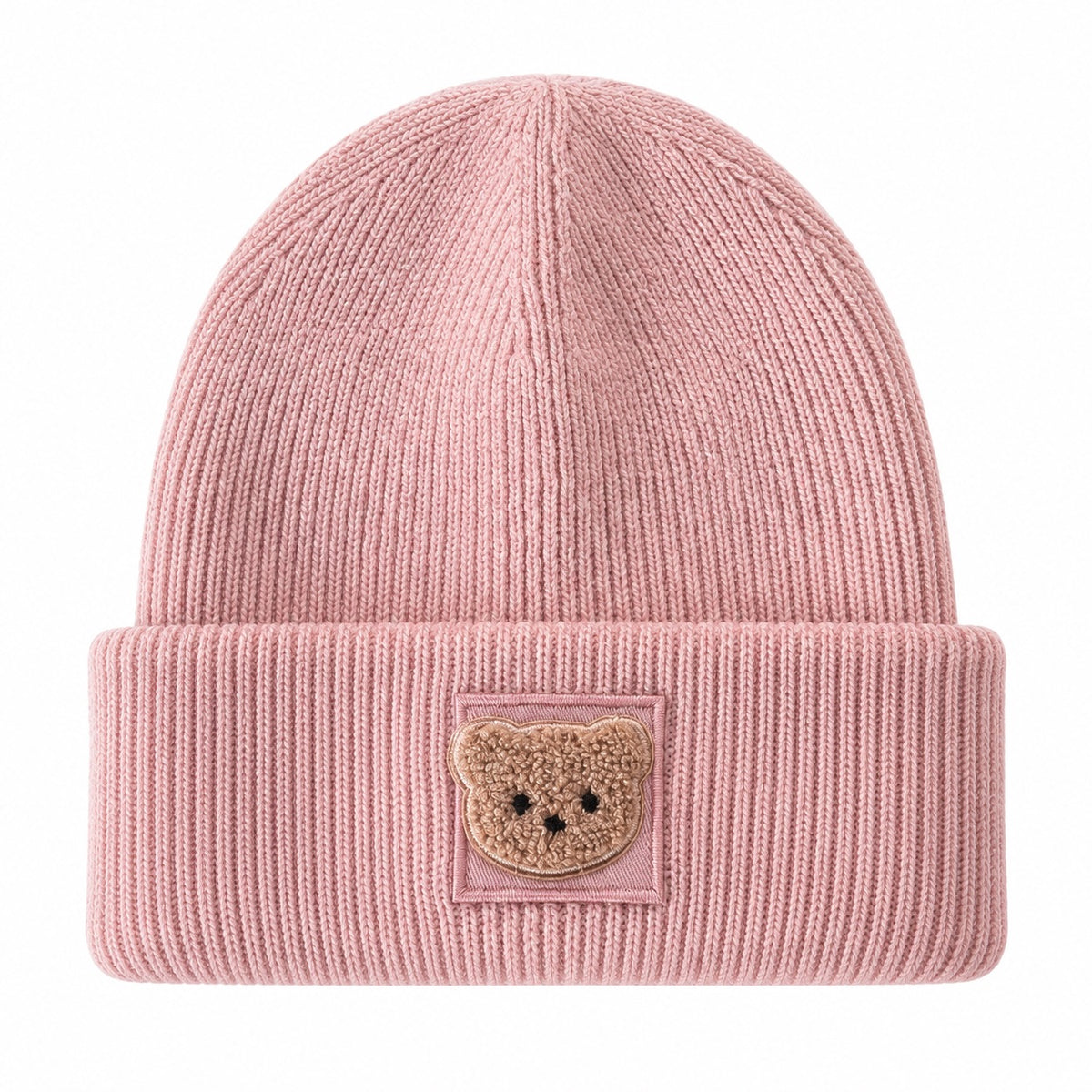 Beanie Strickmütze mit Teddy Bär Patch – Weiche Wintermütze mit Umschlag – Damen & Herren – Handveredelt Unisex