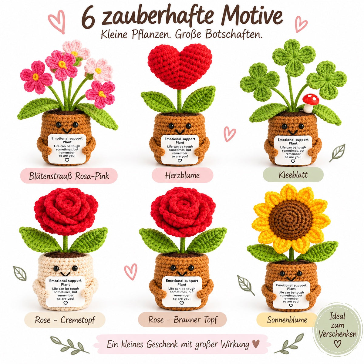 Emotional Support Pflanze gehäkelt Blume Geschenk Deko Rose Herz Kleeblatt Handmade