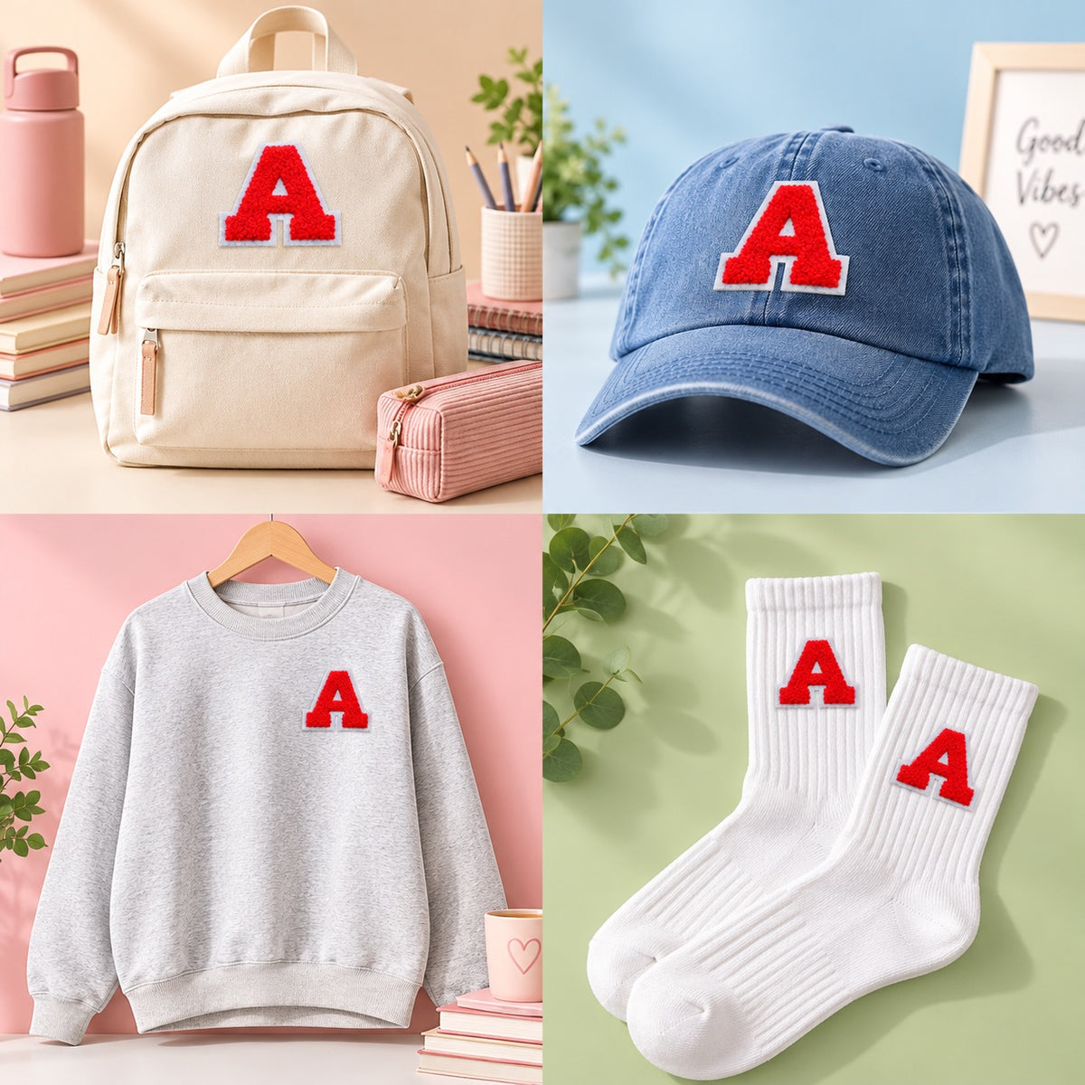 Rot 7cm Buchstaben A–Z Chenille Aufnäher Patches zum Aufbügeln für Kleidung DIY