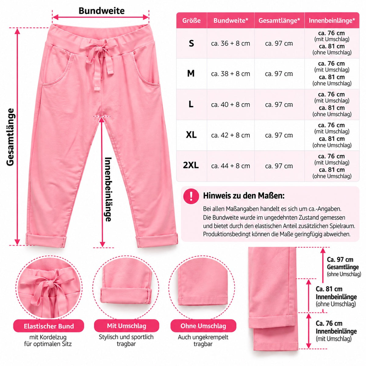 Wendy Trendy Damen Jogpants Jogger Baggy Hose Baumwolle Made in Italy S-XXL