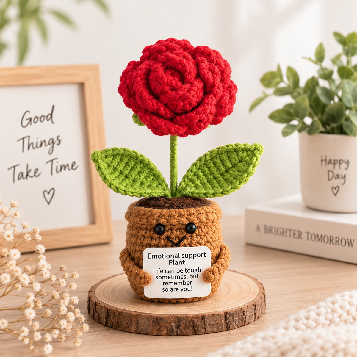 Emotional Support Pflanze gehäkelt Blume Geschenk Deko Rose Herz Kleeblatt Handmade