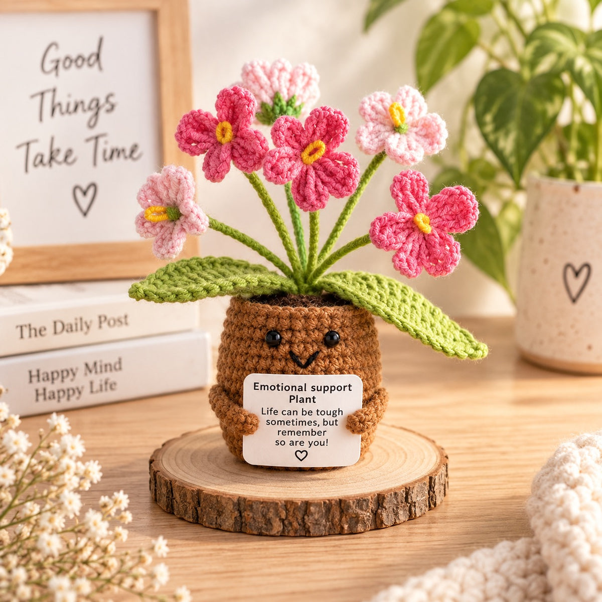 Emotional Support Pflanze gehäkelt Blume Geschenk Deko Rose Herz Kleeblatt Handmade